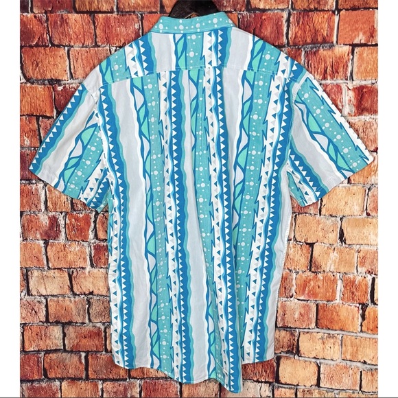 Neff Men’s Morris Button Front Short Sleeve XXL 90s Rad Shirt Blue Green White - Picture 4 of 4